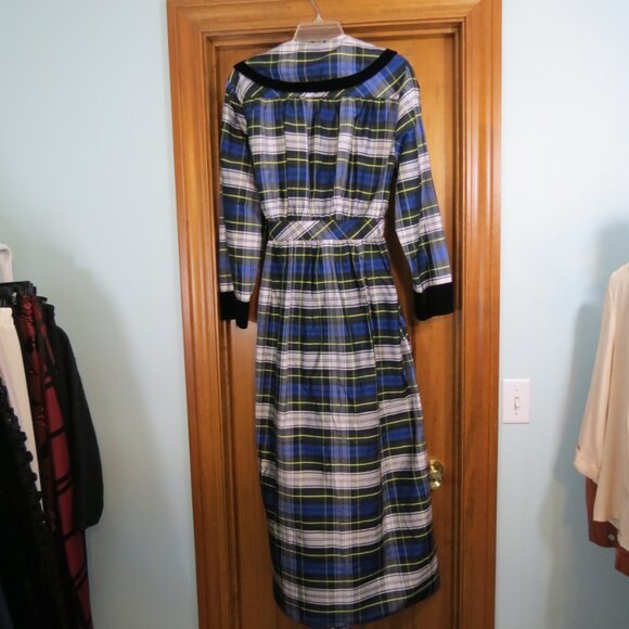 VTG Eileen West Couture Queen Anne's Lace Silk Velvet Trim Plaid Robe Size Large - Picture 6 of 10